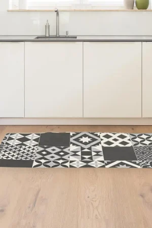 Tapis vinyle 'Wells' noir et blanc 50x150cm Meilleur Prix
